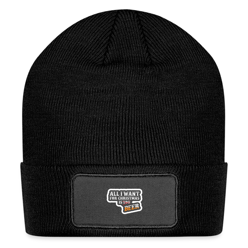 Patch Beanie - All I want for Christmas is Beer - black